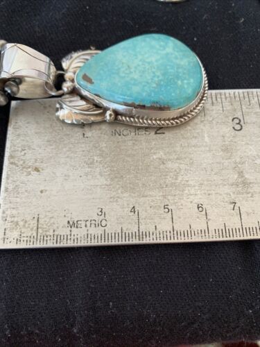 Blue Kingman Turquoise Pendant | Sterling Silver Navajo Pearls Men's Necklace 21" | 808