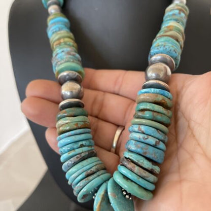 Southwestern Navajo Blue & Green Turquoise Necklace | Sterling Silver | Graduated | Authentic Native American | 20" | 1143 - Masha USA