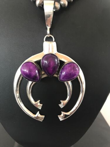 Navajo Pearl Sugilite Naja Necklace Pendant Earring Set | Yazzie | Authentic Native American Sterling Silver | Handmade Set | 3894