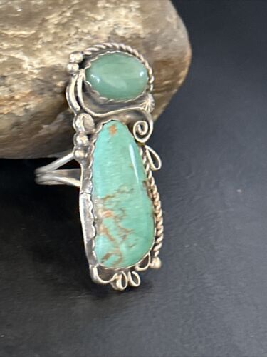 Navajo Green Turquoise Cluster Ring | Authentic Native American Sterling Silver | Multi-Stone | Sz 12 | 14696