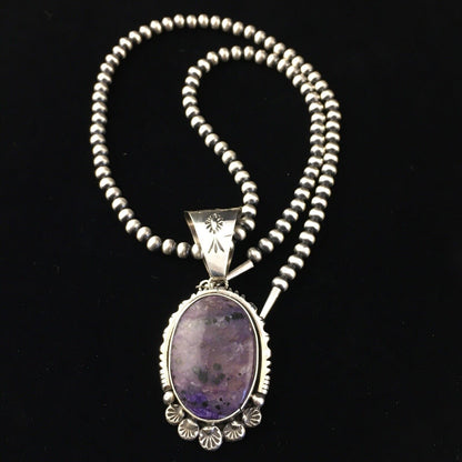 Navajo Purple Charoite Pendant Necklace | Sterling Silver | Authentic Native American Handmade | 10087