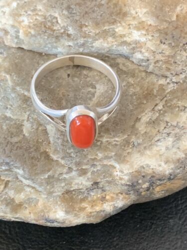 Native American Women's Navajo Red Coral Ring | Sterling Silver | Sz 9 | 10372