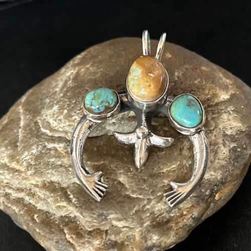 Navajo Sterling Silver Royston Turquoise Naja Pendant | Authentic Native American Handmade | 14666