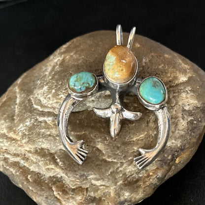 Navajo Sterling Silver Royston Turquoise Naja Pendant | Authentic Native American Handmade | 14666