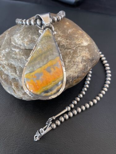 Navajo Pearls Sterling Silver Bumblebee Jasper Pendant Necklace | 18" | Handmade Jewelry | 10553