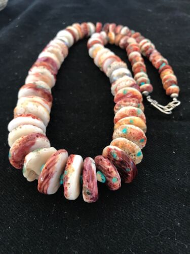 Purple Spiny Oyster & Turquoise Navajo Graduated Necklace | Sterling Silver | Authentic Native American | 24" | 3603