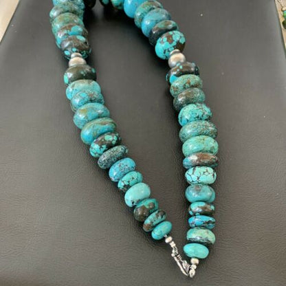 Navajo Sterling Silver & Blue Turquoise Graduated Necklace | Authentic Native American | 24" | 01842