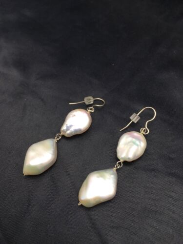 Native American Sterling Silver Pearl Dangle Earrings | 1.5" | 3079