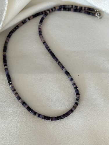 Navajo Sugilite Tube Heishi Necklace | Sterling Silver | 20" | Authentic Native American Handmade | 14517