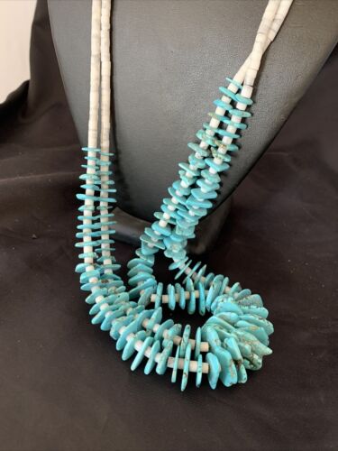 Native American Santo Domingo Howlite Chip Turquoise Necklace | 32" | 11998 - Masha USA