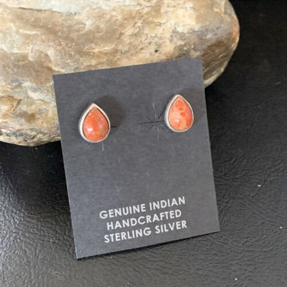 Navajo Spiny Oyster Earrings | Sterling Silver | Minimalist Native American Handmade | 12832