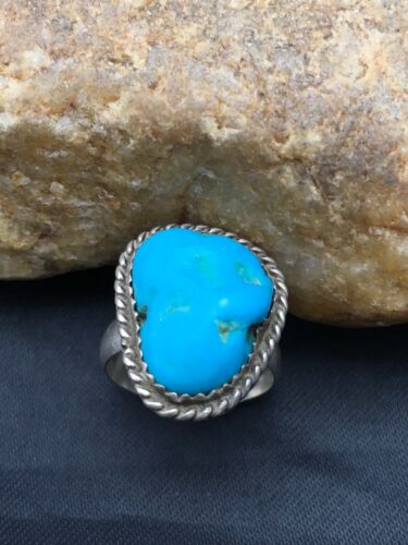 Native American Kingman Turquoise Navajo Ring | Sterling Silver | Sz 6.75 | 3492