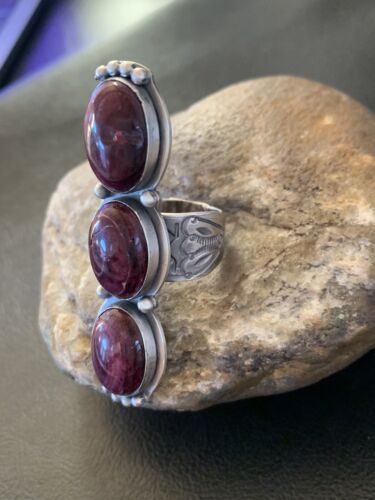 Navajo Purple Spiny Oyster Cluster Ring | Authentic Native American Sterling Silver | Multi-Stone | Sz 11 | 11554