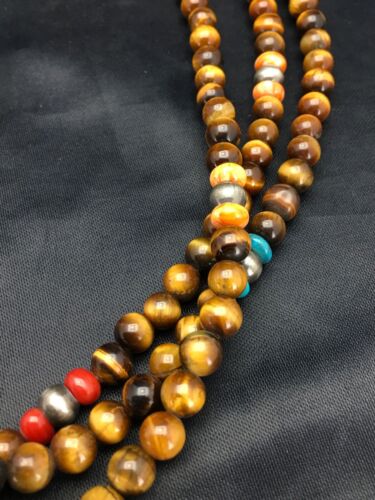Southwestern Turquoise & Tiger's Eye Necklace | 3 Strand | Sterling Silver | 2616