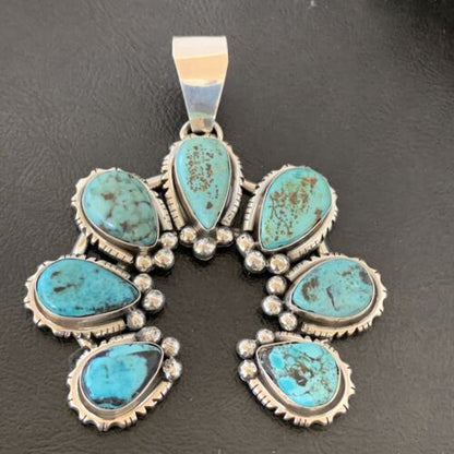 Navajo Spiderweb Turquoise Pendant | Authentic Native American Sterling Silver | Naja | 02224