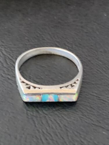 Southwestern Women's Navajo Blue Turquoise White Opal Inlay Ring | Sz 7 | 11151