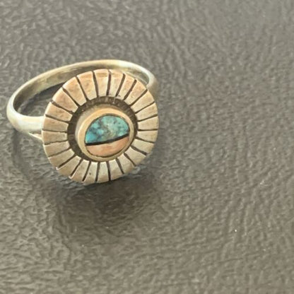 Navajo Blue Turquoise Pink Coral Inlay Ring | Sz 5.5 | Authentic Native American Handmade | 11171
