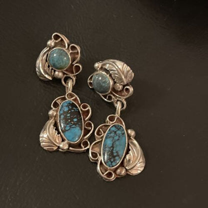 Handmade Navajo Spiderweb Turquoise Dangle Earrings | Sterling Silver | Authentic Native American | 2026