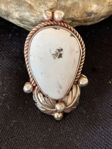 Southwestern Navajo White Buffalo Turquoise Ring | Sterling Silver | Sz 9 | 13088
