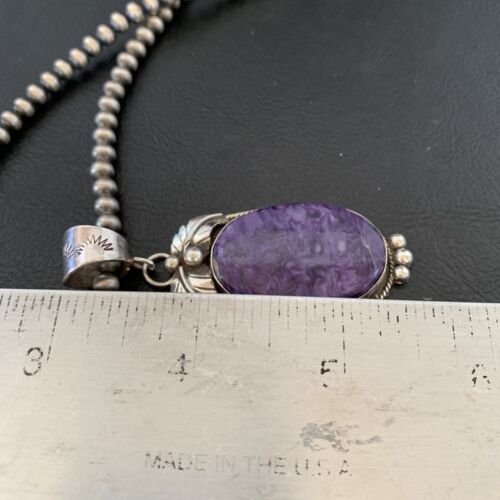 Navajo Pearls Necklace with Purple Sugilite Pendant | Sterling Silver | Authentic Native American Handmade | 10911