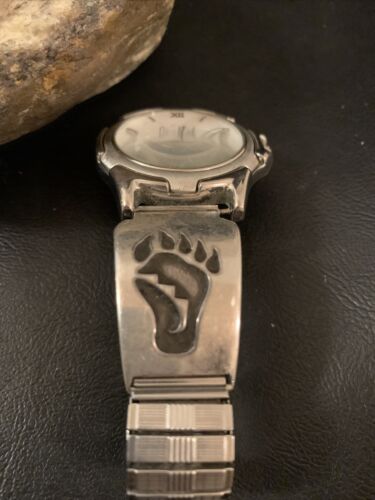 Authentic Native American Hopi Sterling Silver Watch Tips Band | Bear Paw Design | Vintage Men's Jewelry | Old Pawn | 1446
