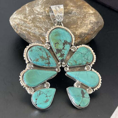 Navajo Blue Turquoise Naja Pendant Necklace | Authentic Native American Sterling Silver | 11356