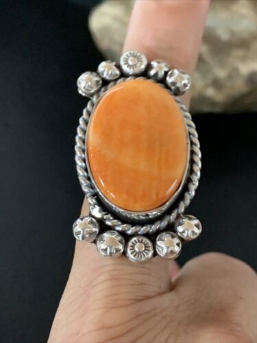Native American Orange Spiny Oyster Navajo Ring | Sterling Silver | Sz 9 | 13280