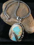 Royston Turquoise Pendant | Navajo Pearls Sterling Silver Necklace | Authentic Native American Handmade | 8730