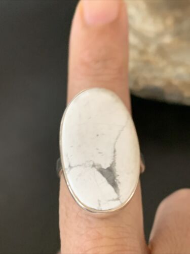 Navajo White Howlite Ring | Sterling Silver | Sz 9.5 | Authentic Native American Handmade | 11610
