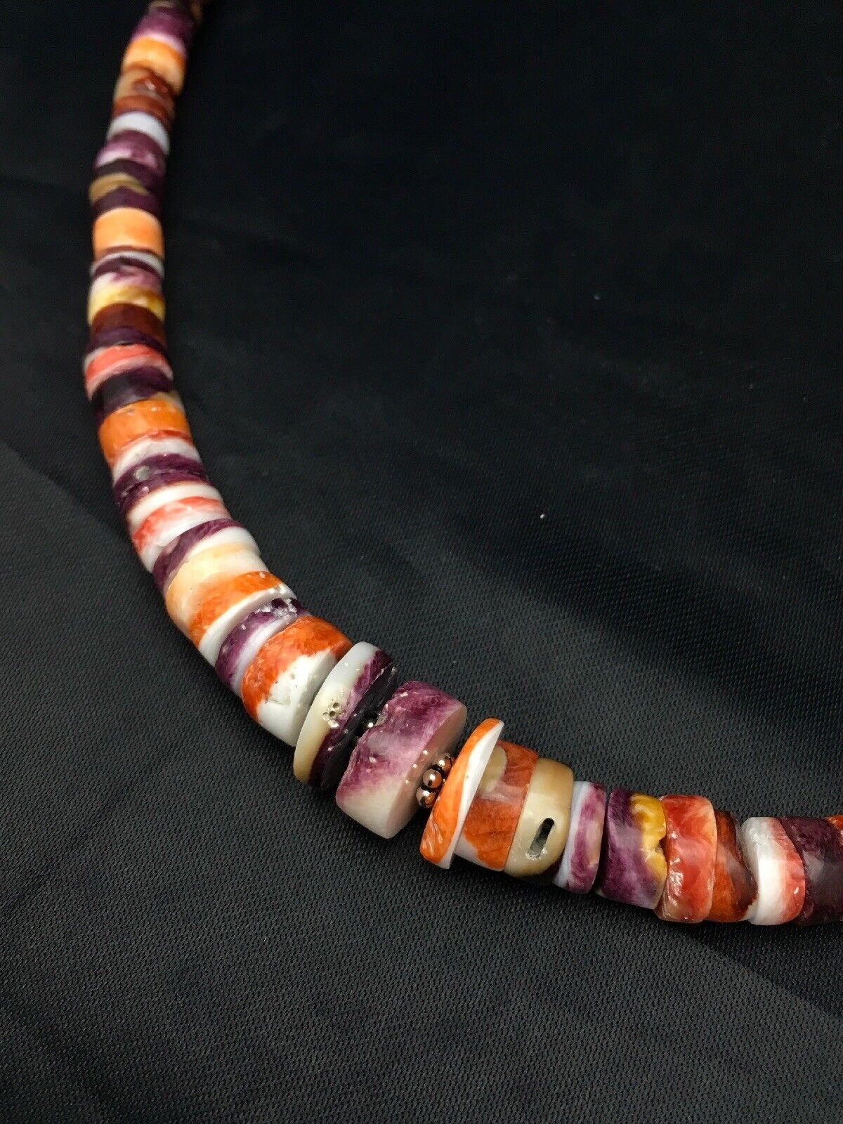 Orange Purple Spiny Oyster Sterling Silver Navajo Necklace Set | Graduated | Authentic Native American Handmade | 20" | 2777