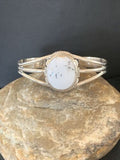 Navajo White Buffalo Turquoise Cuff Bracelet | Sterling Silver | Authentic Native American Handmade | 1388