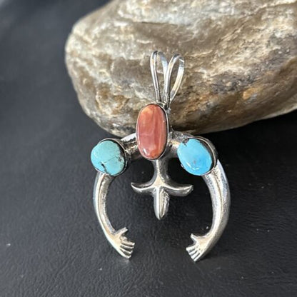 Navajo Sterling Silver Blue Turquoise Purple Spiny Oyster Naja Pendant | Authentic Native American Handmade | 14678