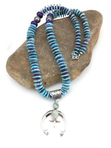 Navajo Boulder Turquoise Pendant with Sugilite Naja | Sterling Silver | 24" Necklace | Authentic Native American Handmade | 1350