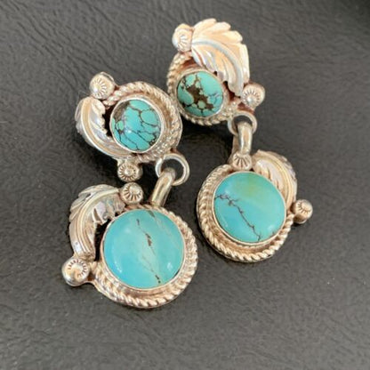 Handmade Navajo Spiderweb Turquoise Dangle Earrings | Sterling Silver Post | Authentic Native American | 1483
