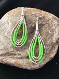 Navajo Green Gaspeite Earrings | Sterling Silver Liquid Heishi Dangle | 2.25" | Authentic Native American Handmade | 2021
