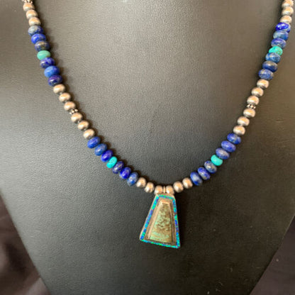 Navajo Men's Pendant | Blue Lapis Turquoise Opal Inlay | Sterling Silver Necklace | 22" | 13356