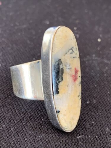 Southwestern Navajo Cinnabrite Ring | White Black | Sterling Silver | Sz 6.5 | 01548