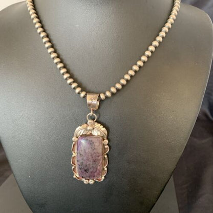 Navajo Pearls Necklace with Purple Sugilite Pendant | Sterling Silver | Authentic Native American Handmade | 10913