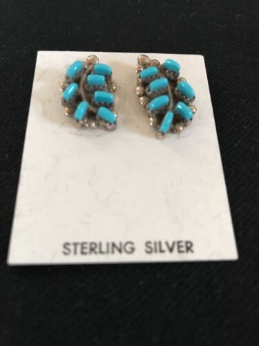 Rare Zuni Needle Point Turquoise Earrings | Sterling Silver | Authentic Native American Handmade | 1607