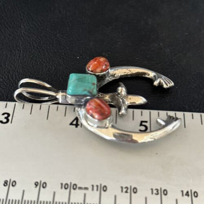 Navajo Blue Turquoise Red Spiny Oyster Naja Pendant | Sterling Silver | Authentic Native American Handmade | 14679