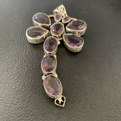 Large Dragonfly Pendant 3"| Faceted Amethyst Gems Cluster | Multi-Stone Sterling Silver| 12737