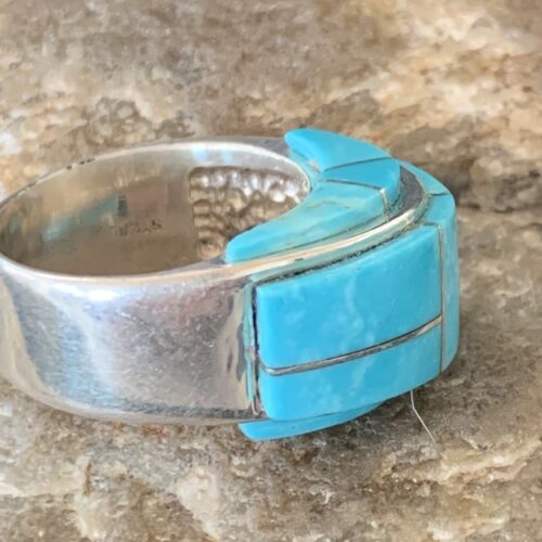 Navajo Blue Turquoise Inlay Band Ring | Sz 8 | Authentic Native American Handmade | 14164