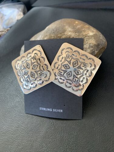 Navajo Sterling Silver Stamped Earrings | Authentic Native American Handmade | 1670