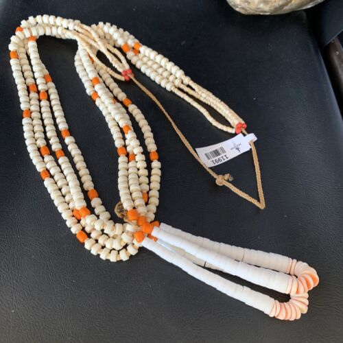 Native American Santo Domingo Shell Orange Spiny Oyster Bead Jacla Necklace | 30" | Handmade | 11991