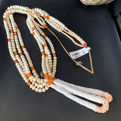Native American Santo Domingo Shell Orange Spiny Oyster Bead Jacla Necklace | 30" | Handmade | 11991