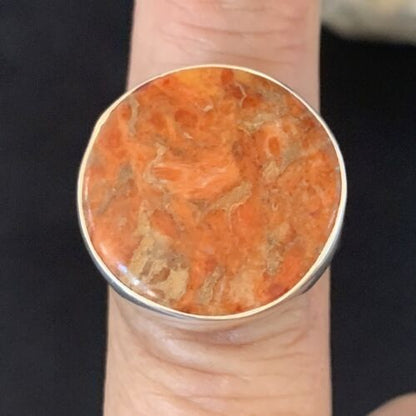 Native American Women's Apple Coral Sponge Ring | Sterling Silver | Sz 8 | 14046