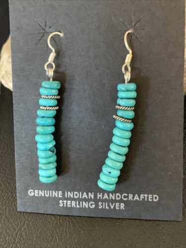 Navajo Blue Turquoise Earrings | Sterling Silver | American Pearls Bead | 1.5" | 13054