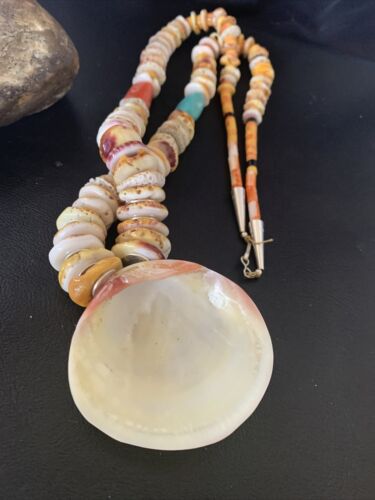 Native American Santo Domingo Necklace | Silver Shell Turquoise | 32" | 12060
