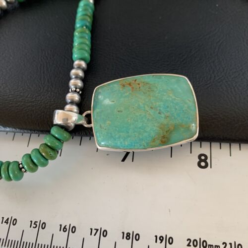 Navajo Green Turquoise Pendant Necklace | Sterling Silver Beads | Authentic Native American Handmade | 13304