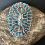 Zuni Blue Turquoise Cluster Ring | Authentic Native American Sterling Silver | Multi-Stone Needle Point | Sz 10 | 14566